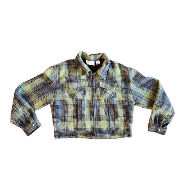 Vintage Phenomenom Womens Wool Jacket Green Plaid Size Large L Full Zip RARE - Picture 10 of 16